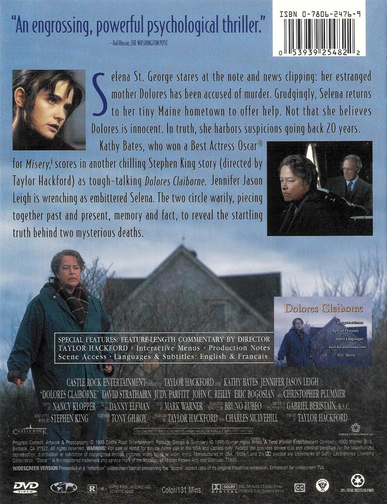 Dolores Claiborne ~ Jennifer Jason Leigh Kathy Bates ~ DVD ~ FREE