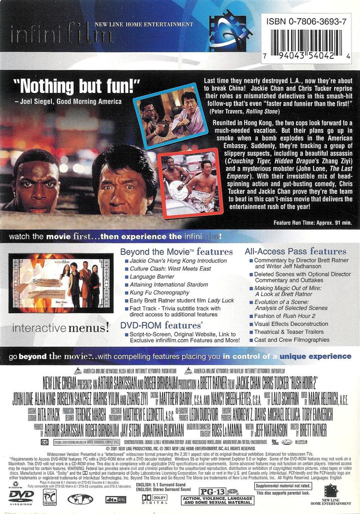 Rush Hour 2 ~ Jackie Chan Chris Tucker ~ infinifilm DVD 6.1 dts ES FREE ...