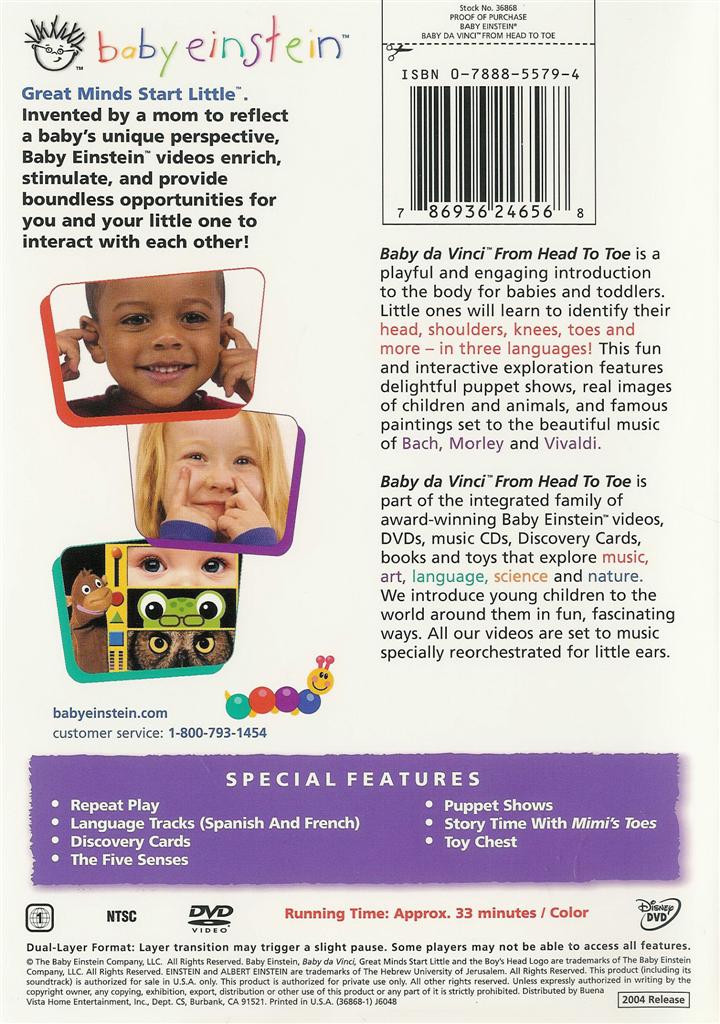 Baby Einstein Baby da Vinci From Head To Toe DVD FREE Shipping
