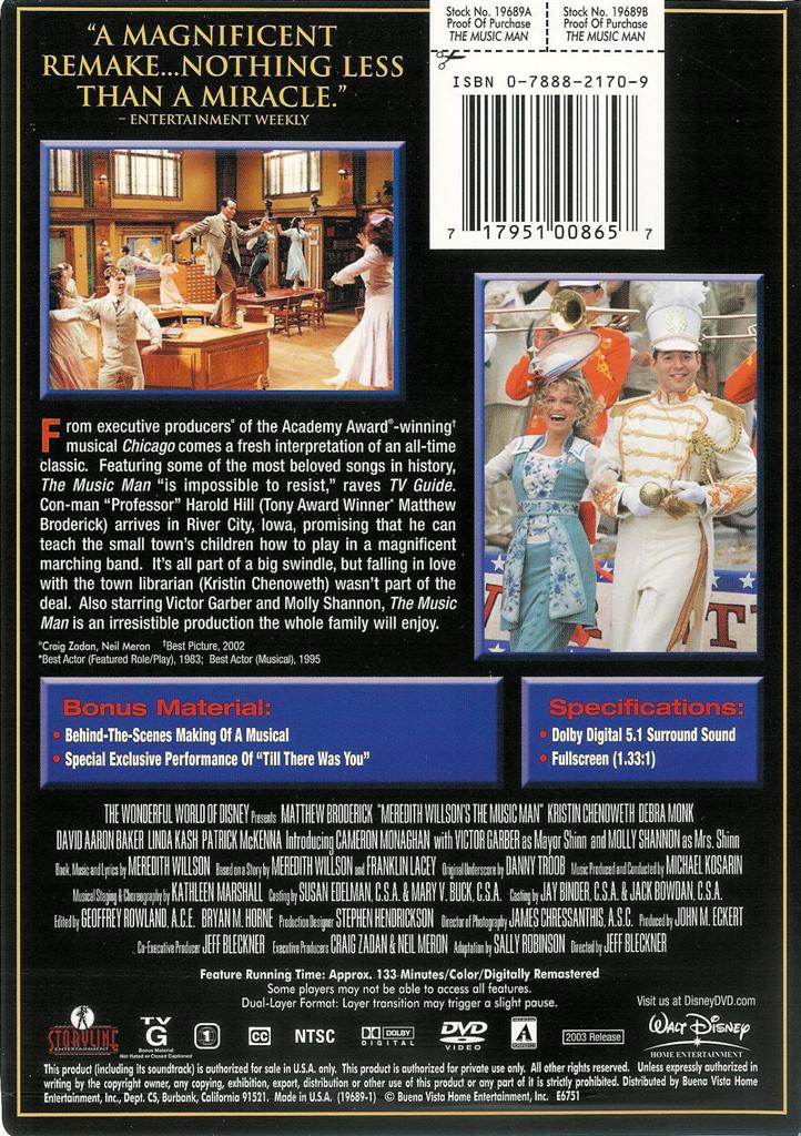 The Music Man Matthew Broderick Kristin Chenoweth DVD 717951008657
