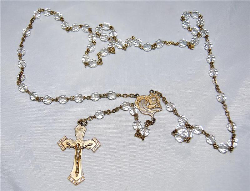 Vintage Chapel Sterling Cross & Medal Crystal Rosary