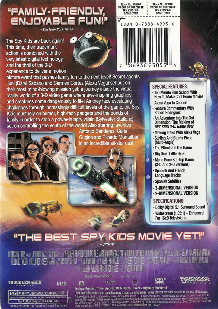 Spy Kids 3-D: Game Over - 2-disc DVD Set 786936230550 | eBay