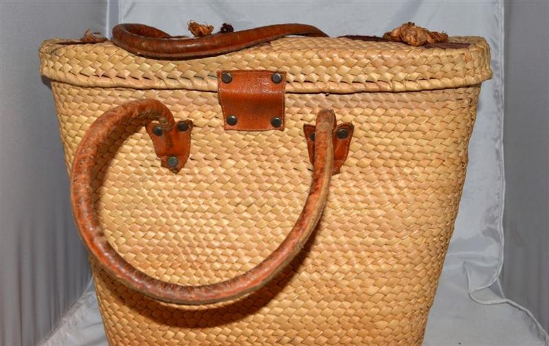 Vintage Large Woven Straw Flowered Handbag Purse Tote with Leather Handles eBay