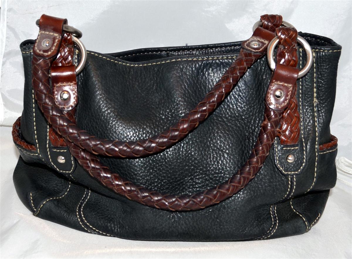 Fossil Charcoal Pebbled Leather Handbag Satchel with Brown Braided Handles 75082 | eBay